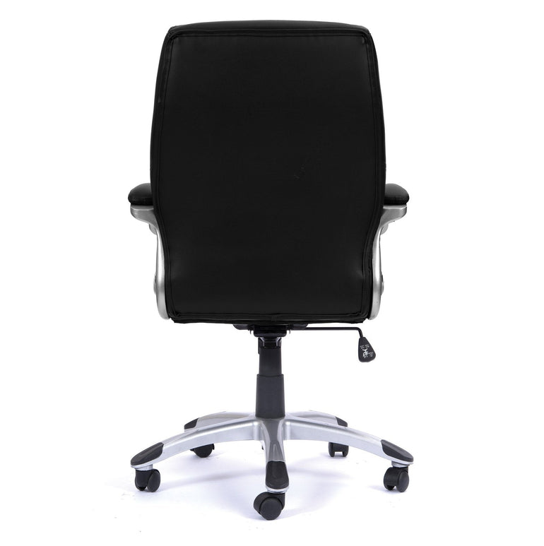 High Back Leather Effect Executive Armchair with Contoured Design Backrest and Silver Detailed Black Nylon Base - Office Products Online