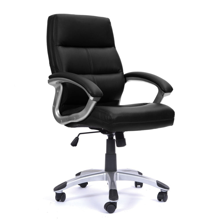 High Back Leather Effect Executive Armchair with Contoured Design Backrest and Silver Detailed Black Nylon Base - Office Products Online