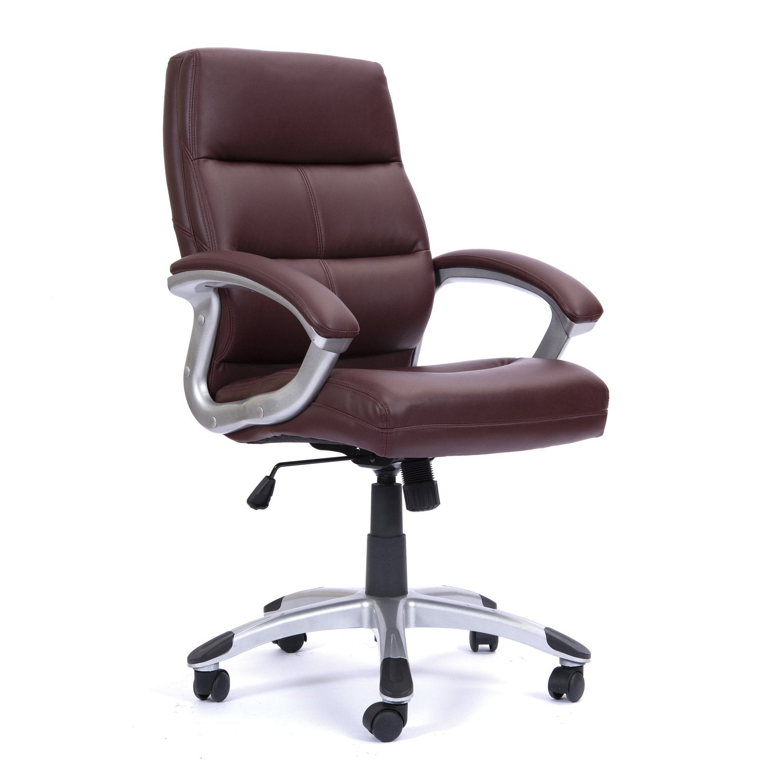High Back Leather Effect Executive Armchair with Contoured Design Backrest and Silver Detailed Black Nylon Base - Office Products Online