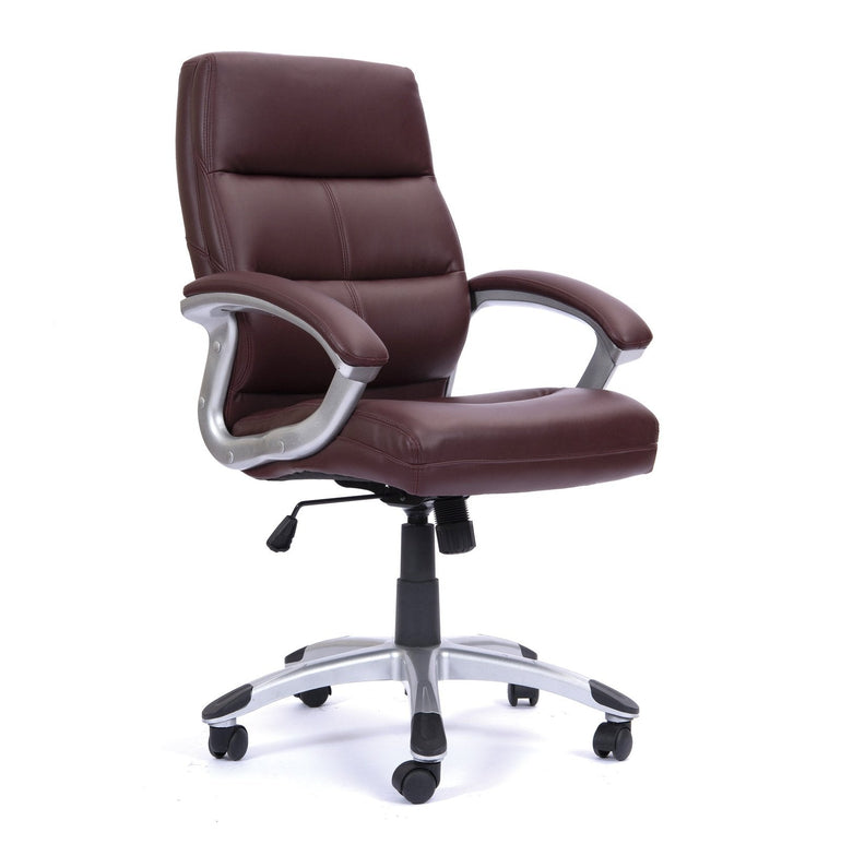 High Back Leather Effect Executive Armchair with Contoured Design Backrest and Silver Detailed Black Nylon Base - Office Products Online
