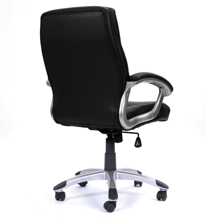 High Back Leather Effect Executive Armchair with Contoured Design Backrest and Silver Detailed Black Nylon Base - Office Products Online