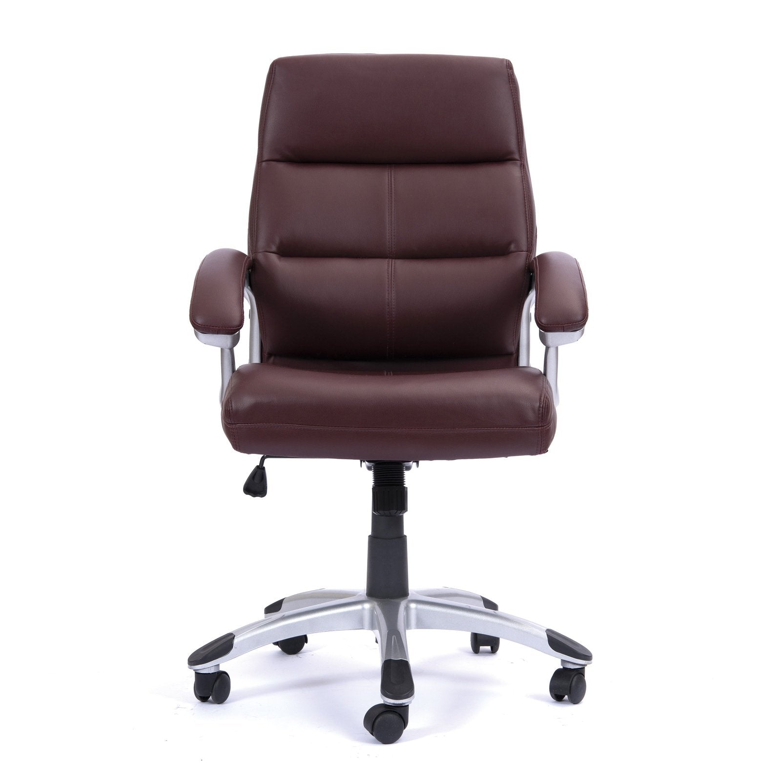High Back Leather Effect Executive Armchair with Contoured Design Backrest and Silver Detailed Black Nylon Base - Office Products Online
