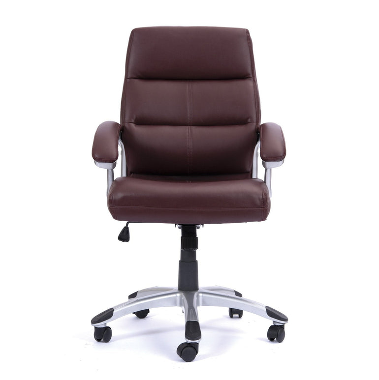 High Back Leather Effect Executive Armchair with Contoured Design Backrest and Silver Detailed Black Nylon Base - Office Products Online