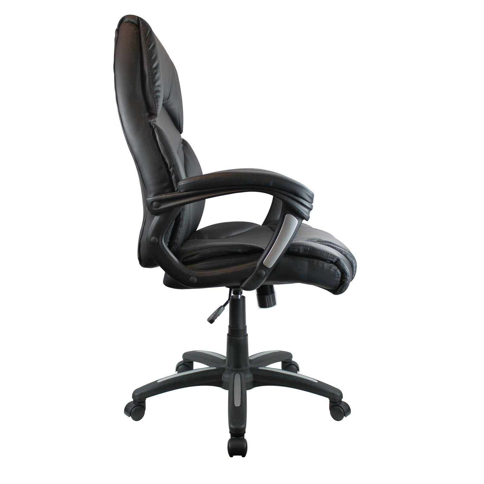 High Back Leather Effect Executive Armchair with Silver Detailed Nylon Base - Black - Office Products Online