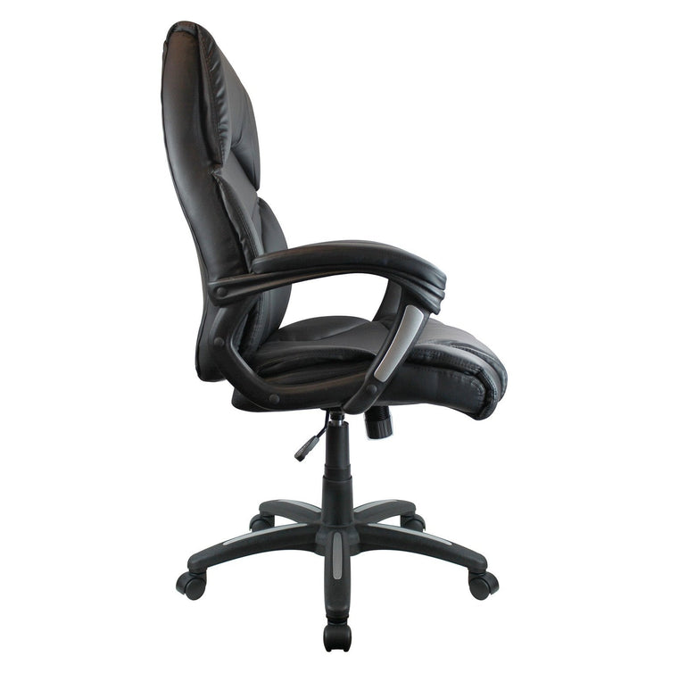 High Back Leather Effect Executive Armchair with Silver Detailed Nylon Base - Black - Office Products Online