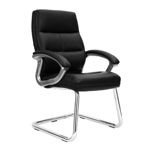 High Back Leather Effect Executive Visitor Armchair with Contoured Design Backrest and Chrome Base - Office Products Online