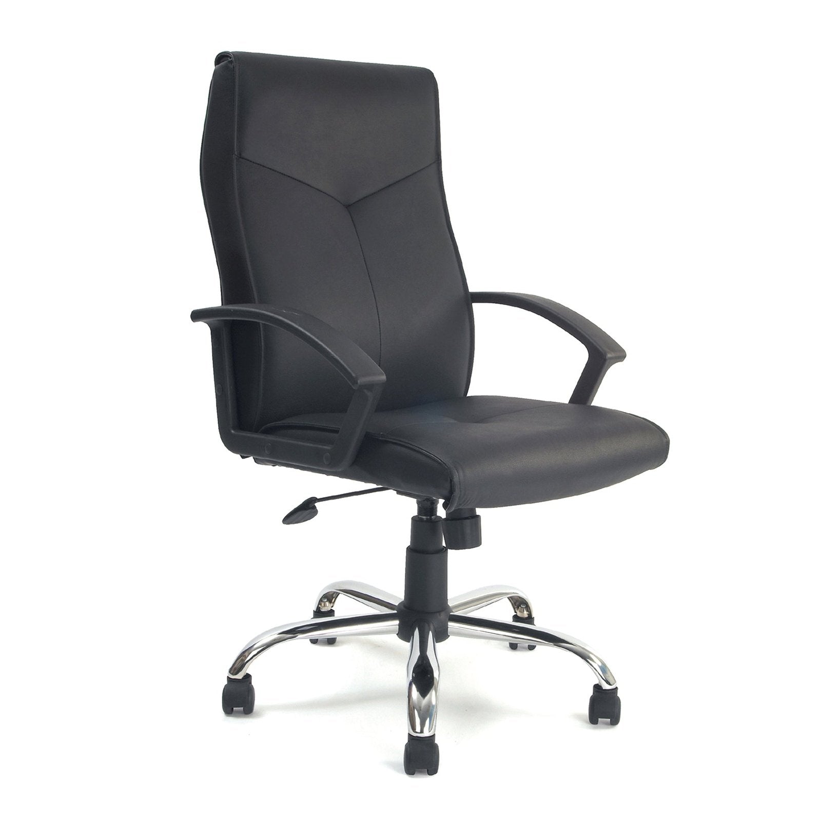 High Back Leather Faced Executive Armchair with Chrome Base - Black - Office Products Online