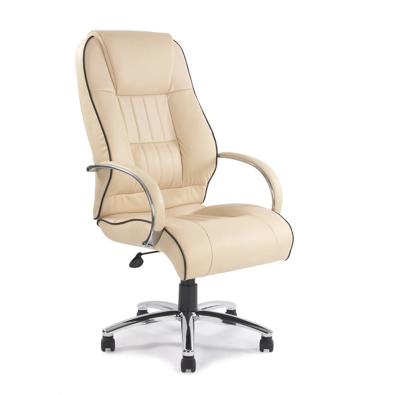 High Back Leather Faced Executive Armchair with Contrasting Piping and Chrome Base - Office Products Online