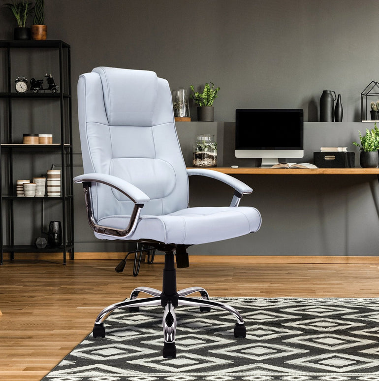 High Back Leather Faced Executive Armchair with Integral Headrest and Chrome Base - Office Products Online