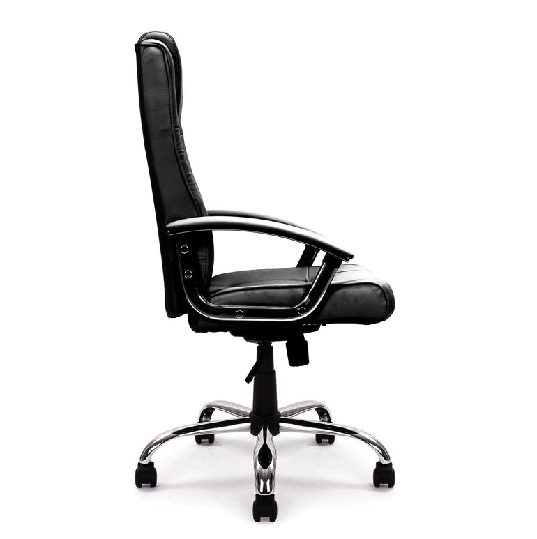 High Back Leather Faced Executive Armchair with Integral Headrest and Chrome Base - Office Products Online