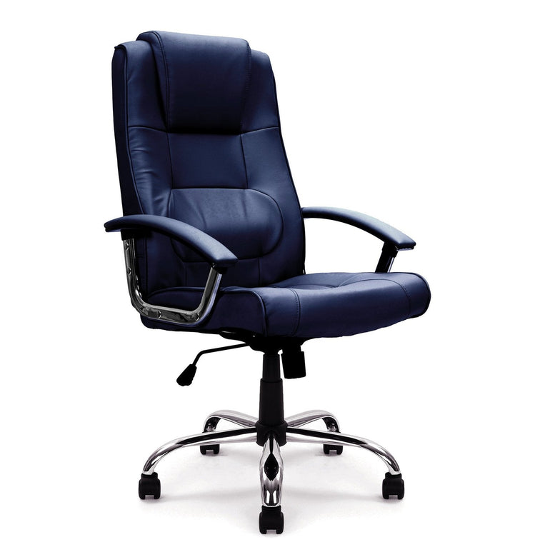 High Back Leather Faced Executive Armchair with Integral Headrest and Chrome Base - Office Products Online