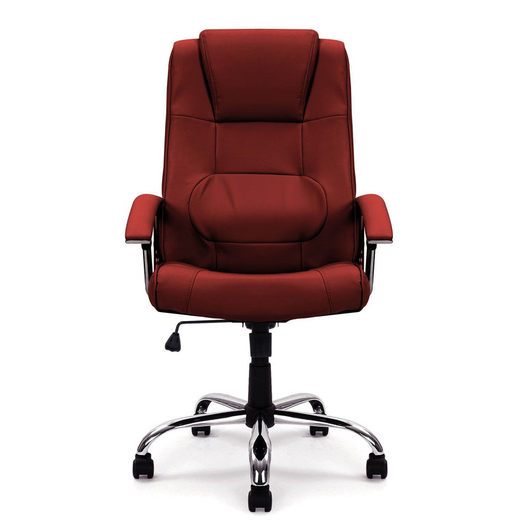 High Back Leather Faced Executive Armchair with Integral Headrest and Chrome Base - Office Products Online