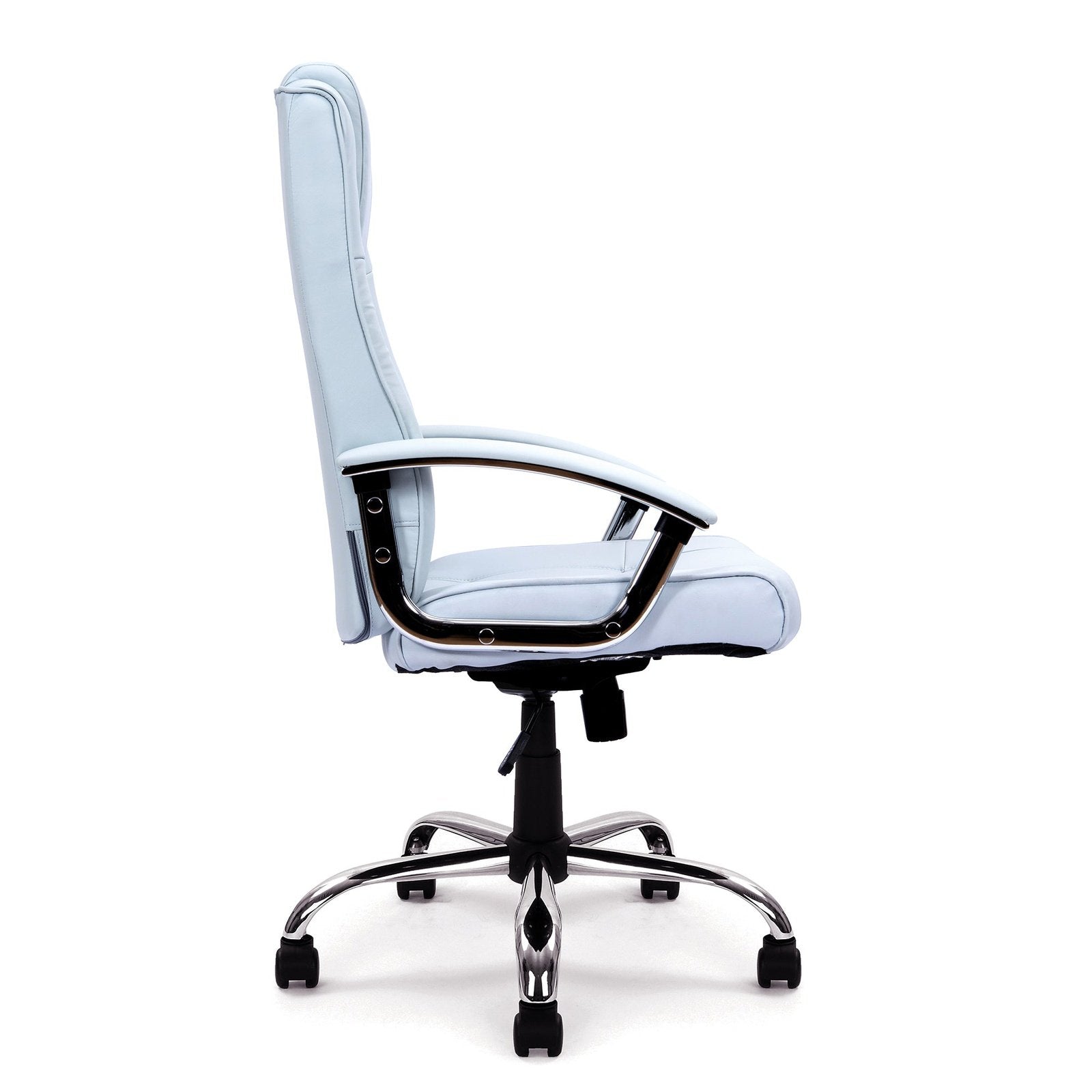 High Back Leather Faced Executive Armchair with Integral Headrest and Chrome Base - Office Products Online