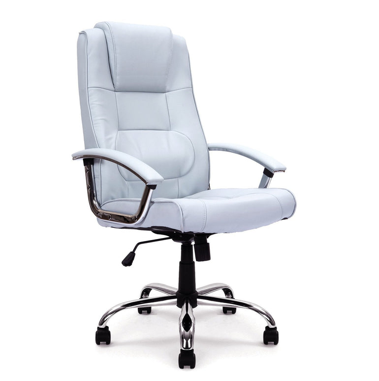 High Back Leather Faced Executive Armchair with Integral Headrest and Chrome Base - Office Products Online