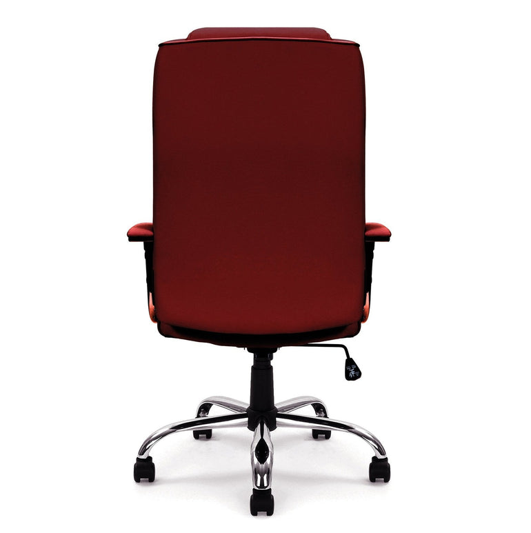 High Back Leather Faced Executive Armchair with Integral Headrest and Chrome Base - Office Products Online