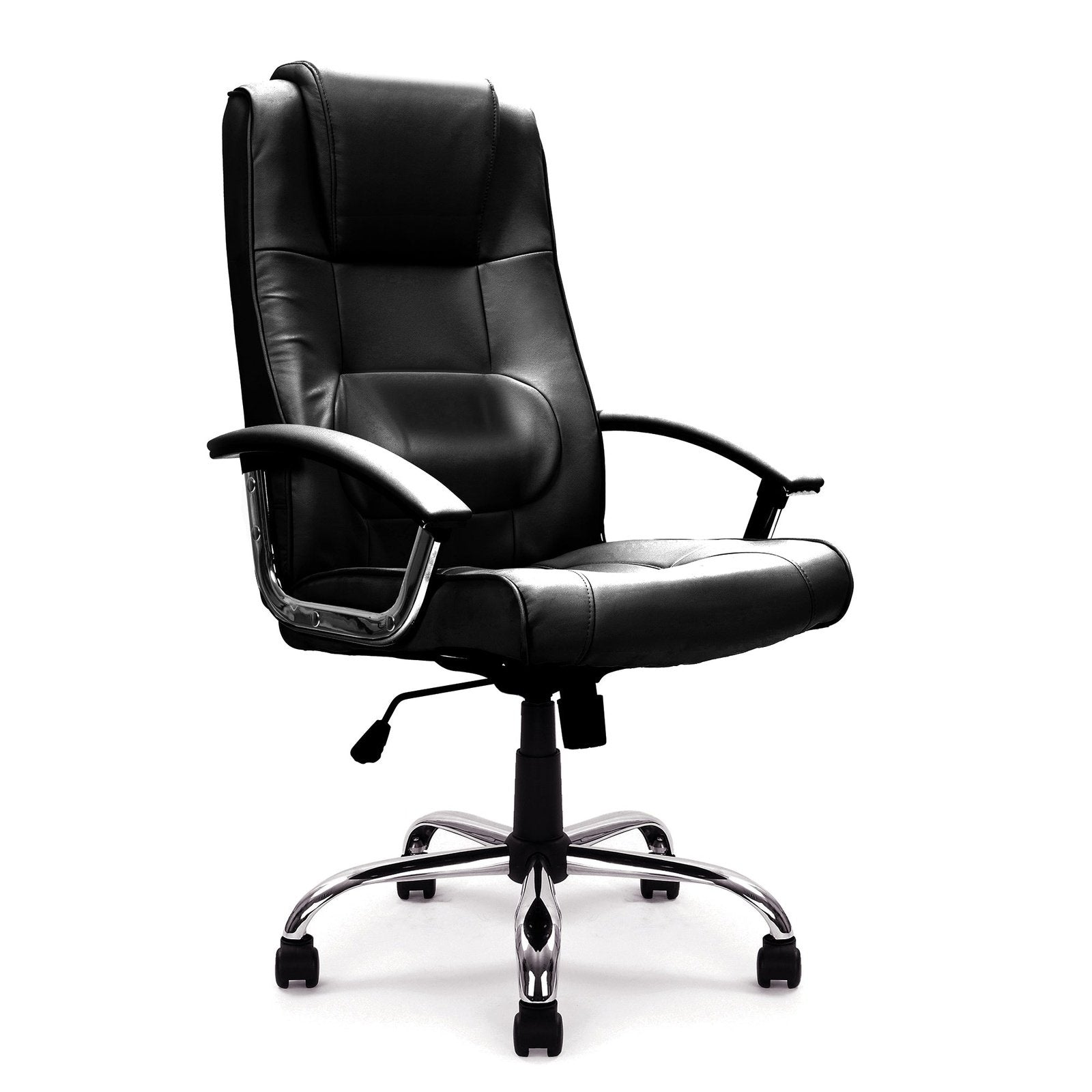 High Back Leather Faced Executive Armchair with Integral Headrest and Chrome Base - Office Products Online