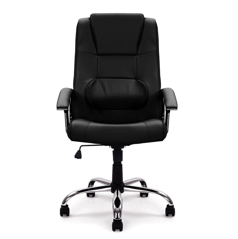 High Back Leather Faced Executive Armchair with Integral Headrest and Chrome Base - Office Products Online