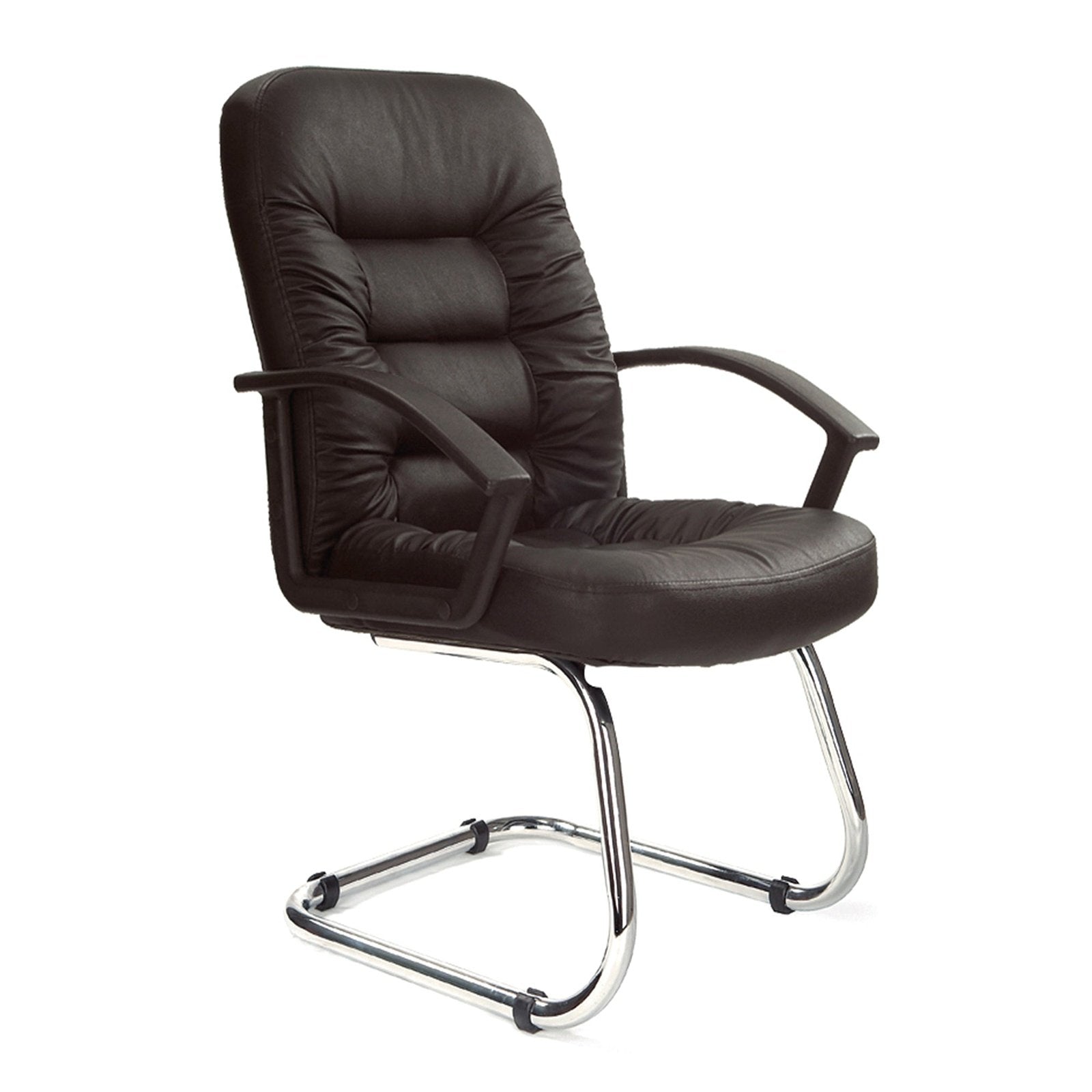 High Back Leather Faced Executive Visitor Armchair with Ruched Panel Detailing and Chrome Cantilever Base - Black - Office Products Online
