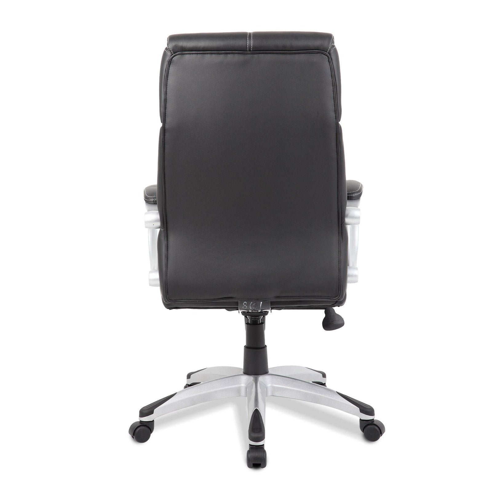 High Back Leather Faced Manager Chair with Satin Silver Finish to Armrests and Base - Black - Office Products Online