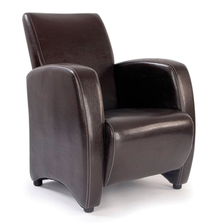High Back Lounge Armchair Upholstered in a Durable Leather Effect Finish - Brown - Office Products Online