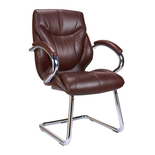 High Back Luxurious Leather Faced Executive Visitor Armchair with Integral headrest and Chrome Base - Office Products Online