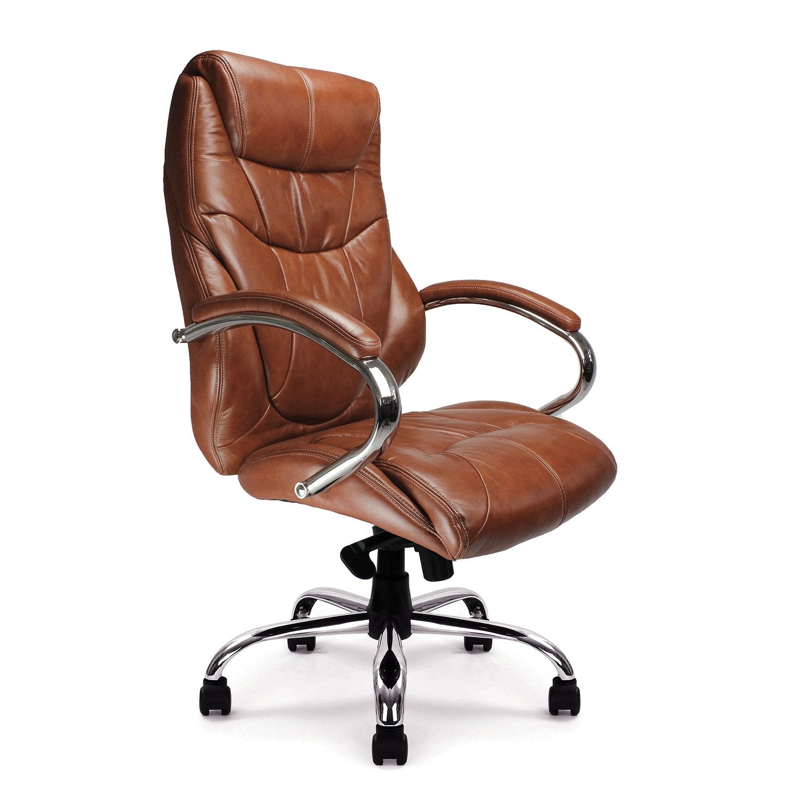 High Back Luxurious Leather Faced Synchronous Executive Armchair with Integral headrest and Chrome Base - Office Products Online