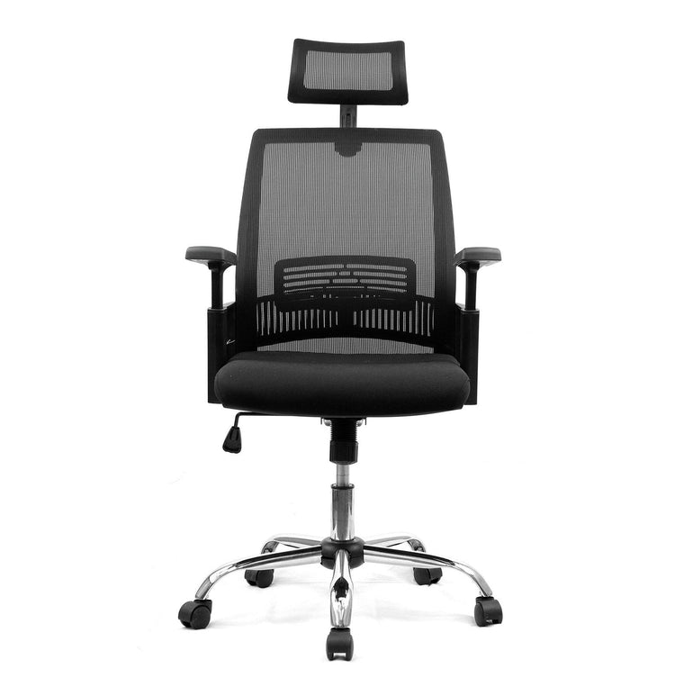 High Back Mesh Chair with Headrest and Chrome Base - Black - Office Products Online