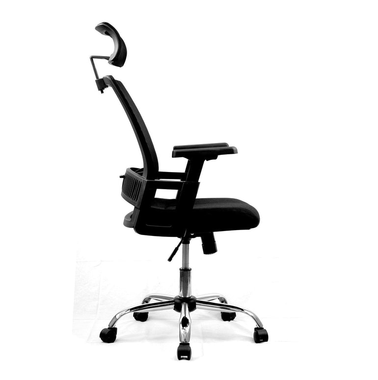 High Back Mesh Chair with Headrest and Chrome Base - Black - Office Products Online