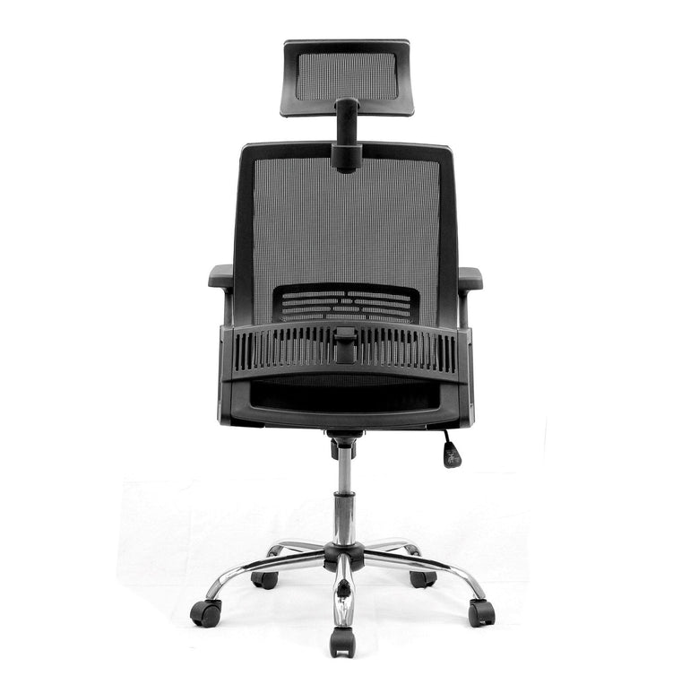 High Back Mesh Chair with Headrest and Chrome Base - Black - Office Products Online