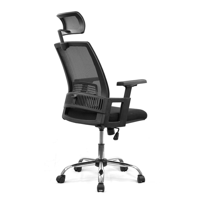 High Back Mesh Chair with Headrest and Chrome Base - Black - Office Products Online