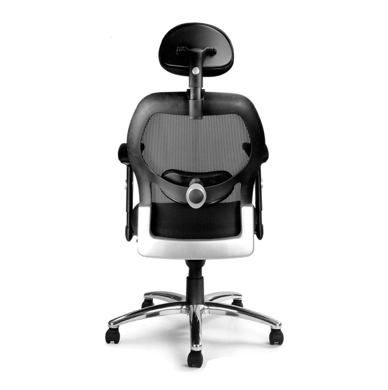 High Back Mesh Synchronous Executive Armchair with Adjustable Headrest And Chrome Base - Black - Office Products Online