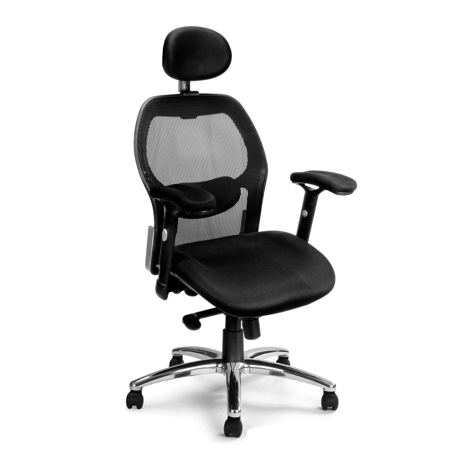 High Back Mesh Synchronous Executive Armchair with Adjustable Headrest And Chrome Base - Black - Office Products Online