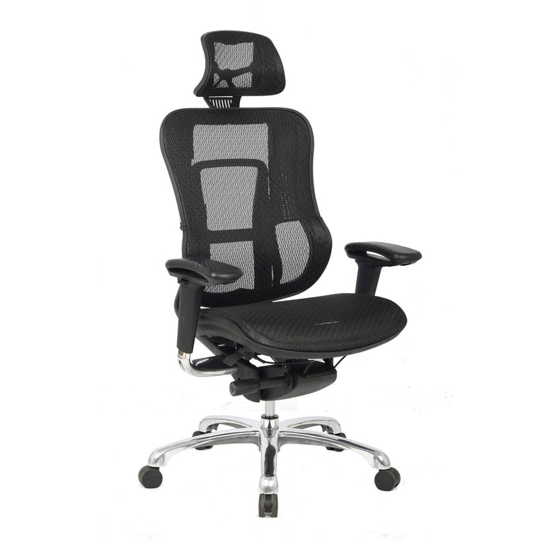 High Back Synchronous Mesh Designer Executive Chair with Adjustable Headrest and Chrome Base - Black - Office Products Online