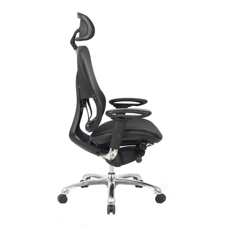 High Back Synchronous Mesh Designer Executive Chair with Adjustable Headrest and Chrome Base - Black - Office Products Online