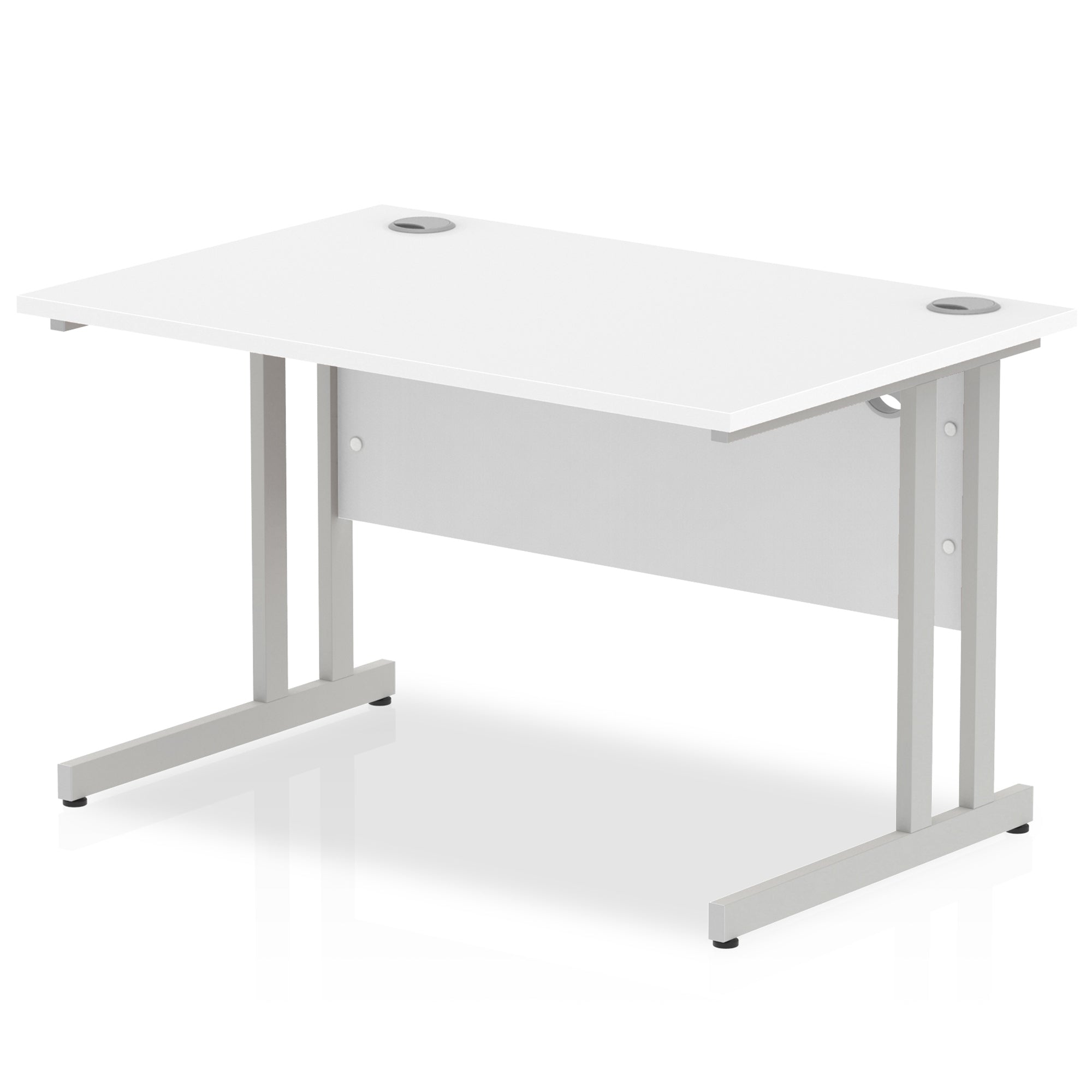 Impulse 1200mm Straight Desk Cantilever Leg - MFC Rectangular Table, Self-Assembly, 5-Year Guarantee, Silver/White/Black Frame, 1200x800 Top