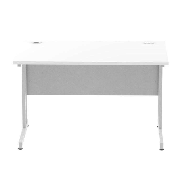 Impulse 1200mm Straight Desk Cantilever Leg - MFC Rectangular Table, Self-Assembly, 5-Year Guarantee, Silver/White/Black Frame, 1200x800 Top