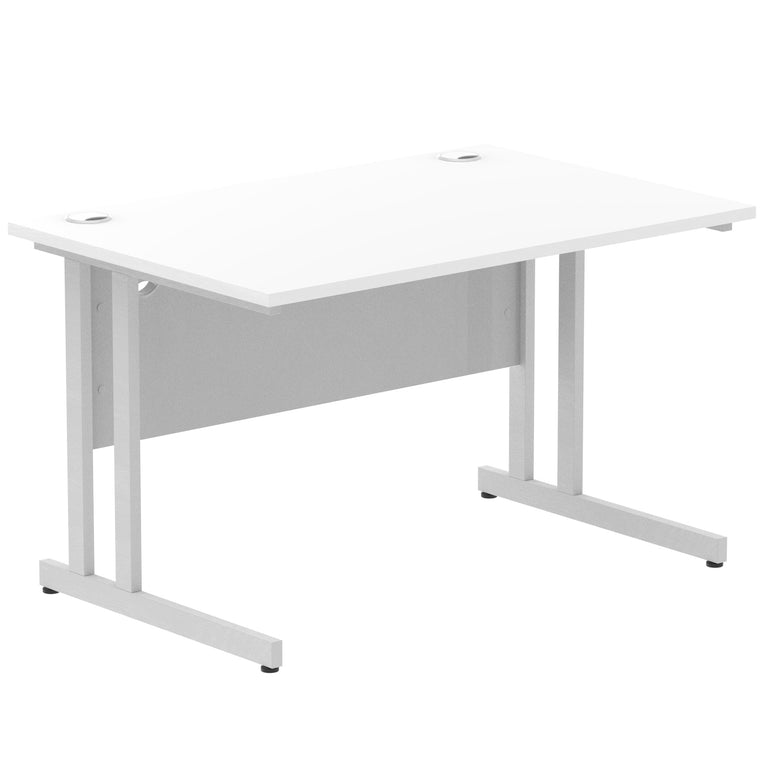 Impulse 1200mm Straight Desk Cantilever Leg - MFC Rectangular Table, Self-Assembly, 5-Year Guarantee, Silver/White/Black Frame, 1200x800 Top