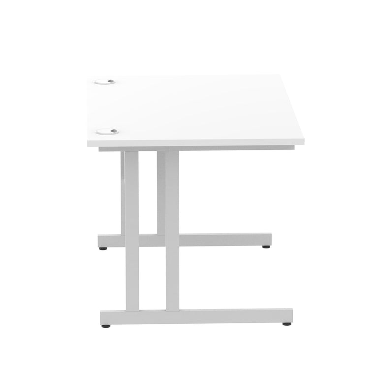 Impulse 1200mm Straight Desk Cantilever Leg - MFC Rectangular Table, Self-Assembly, 5-Year Guarantee, Silver/White/Black Frame, 1200x800 Top