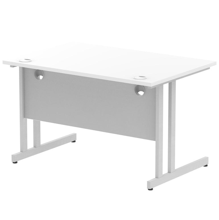 Impulse 1200mm Straight Desk Cantilever Leg - MFC Rectangular Table, Self-Assembly, 5-Year Guarantee, Silver/White/Black Frame, 1200x800 Top