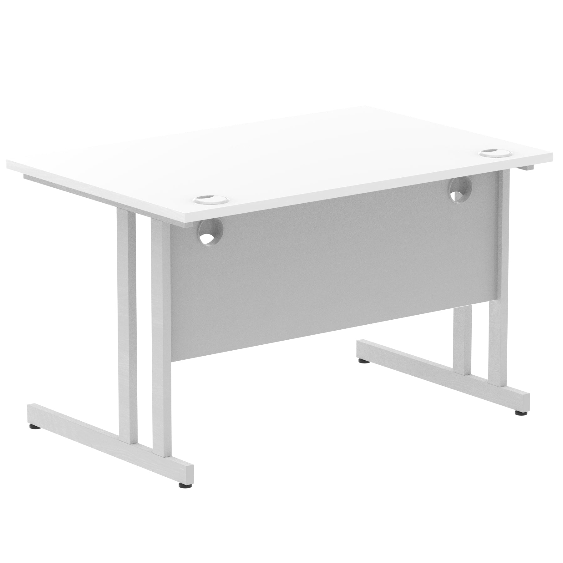 Impulse 1200mm Straight Desk Cantilever Leg - MFC Rectangular Table, Self-Assembly, 5-Year Guarantee, Silver/White/Black Frame, 1200x800 Top