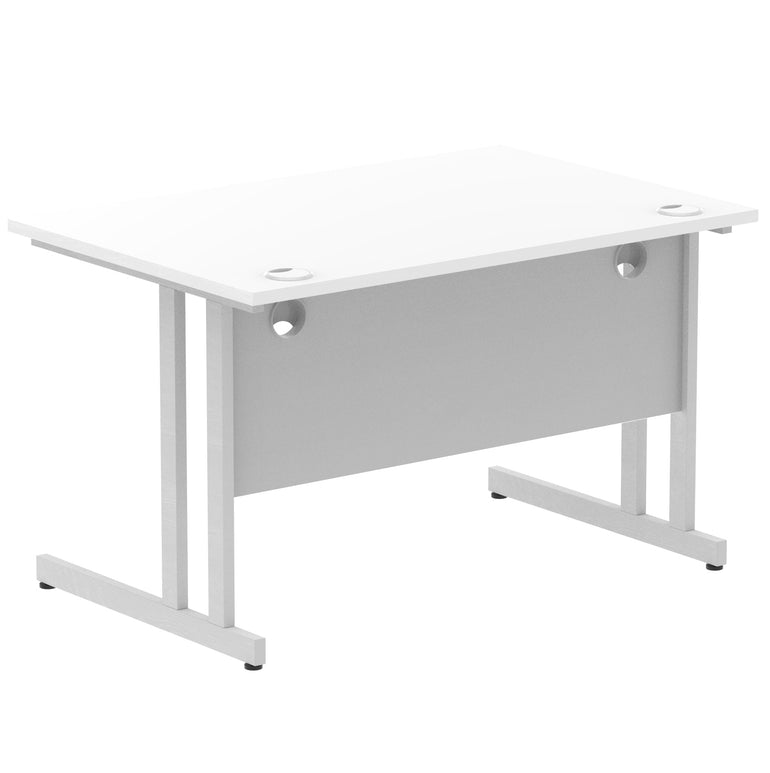 Impulse 1200mm Straight Desk Cantilever Leg - MFC Rectangular Table, Self-Assembly, 5-Year Guarantee, Silver/White/Black Frame, 1200x800 Top