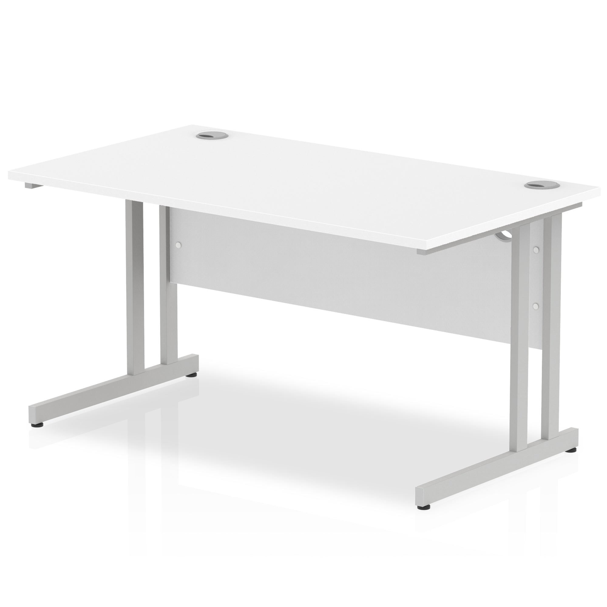 Impulse 1400mm Straight Desk Cantilever Leg - Rectangular MFC Table, Self-Assembly, 5-Year Guarantee, Silver/White/Black Frame, 1400x800 Top Size