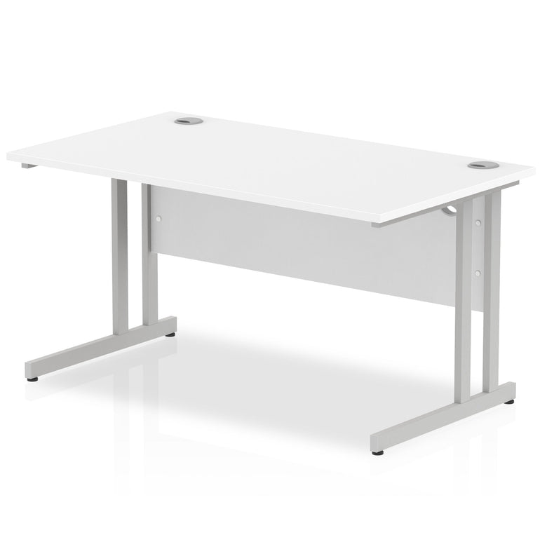 Impulse 1400mm Straight Desk Cantilever Leg - Rectangular MFC Table, Self-Assembly, 5-Year Guarantee, Silver/White/Black Frame, 1400x800 Top Size