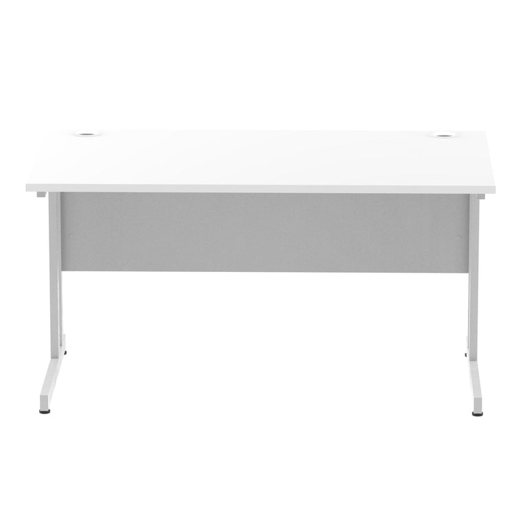 Impulse 1400mm Straight Desk Cantilever Leg - Rectangular MFC Table, Self-Assembly, 5-Year Guarantee, Silver/White/Black Frame, 1400x800 Top Size