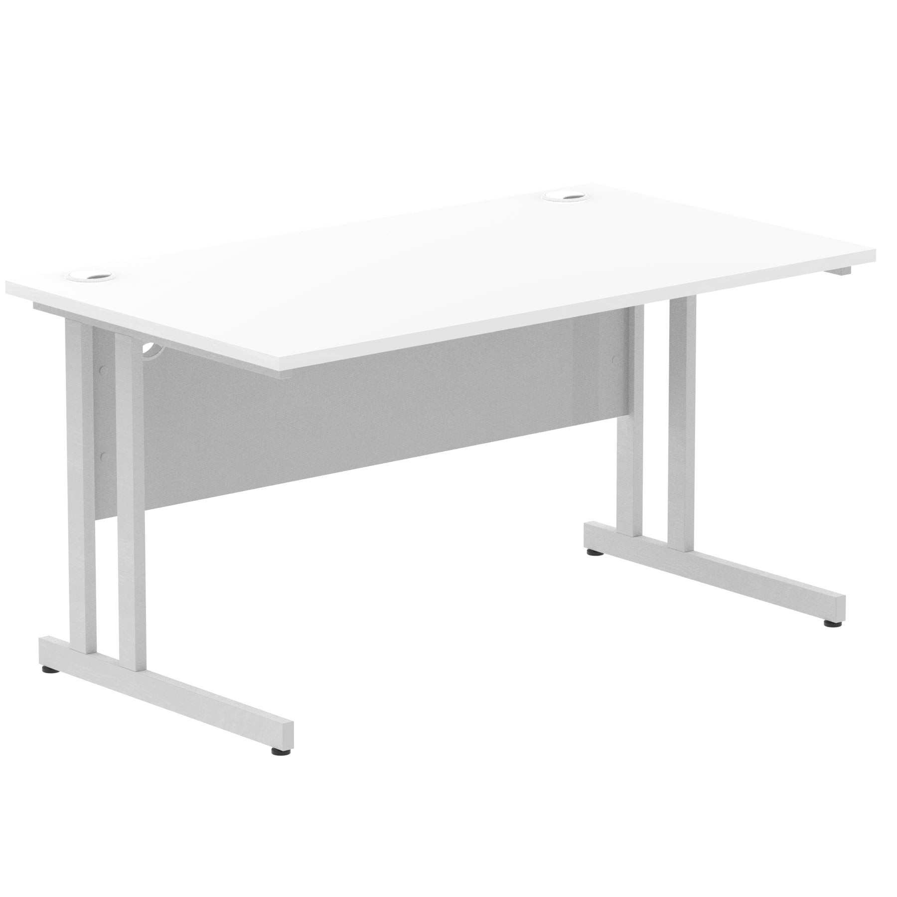 Impulse 1400mm Straight Desk Cantilever Leg - Rectangular MFC Table, Self-Assembly, 5-Year Guarantee, Silver/White/Black Frame, 1400x800 Top Size