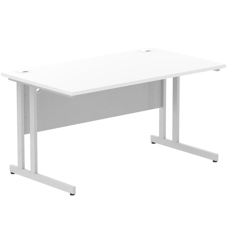 Impulse 1400mm Straight Desk Cantilever Leg - Rectangular MFC Table, Self-Assembly, 5-Year Guarantee, Silver/White/Black Frame, 1400x800 Top Size