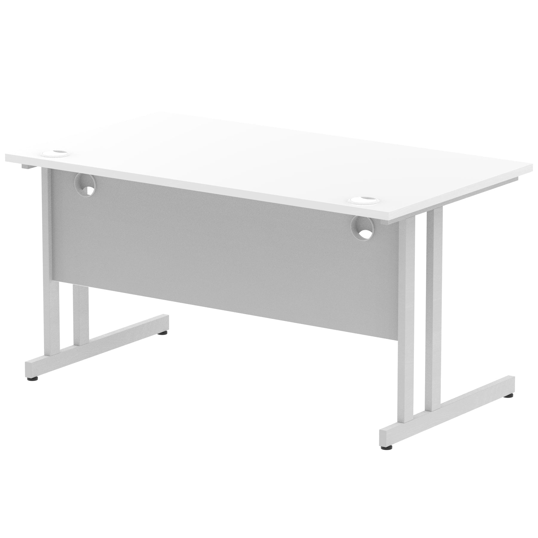 Impulse 1400mm Straight Desk Cantilever Leg - Rectangular MFC Table, Self-Assembly, 5-Year Guarantee, Silver/White/Black Frame, 1400x800 Top Size