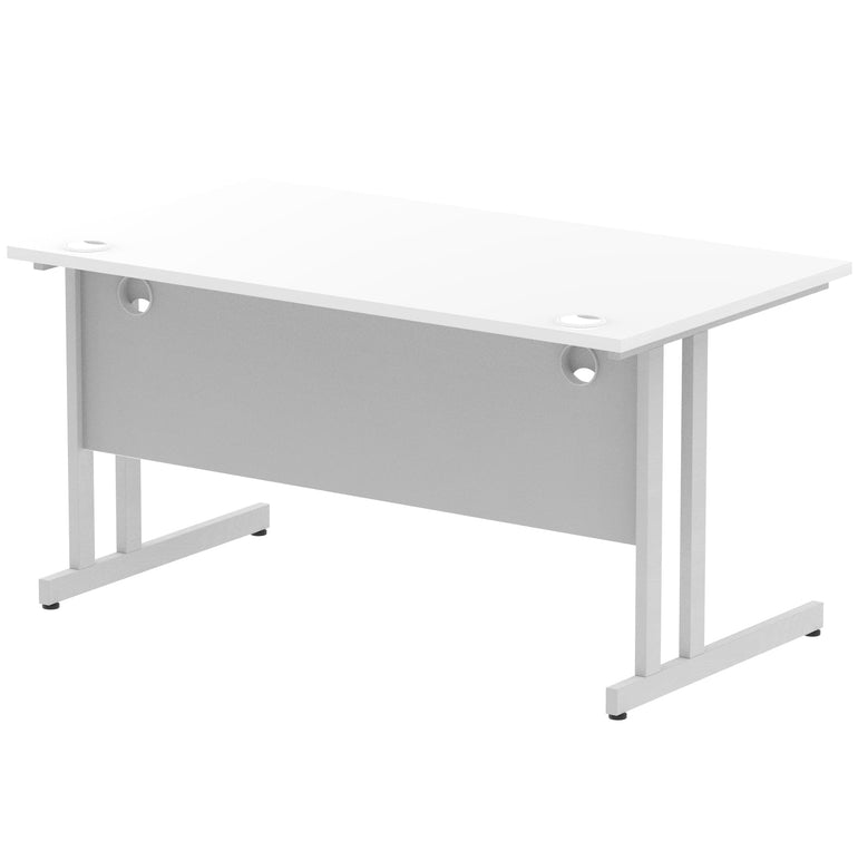 Impulse 1400mm Straight Desk Cantilever Leg - Rectangular MFC Table, Self-Assembly, 5-Year Guarantee, Silver/White/Black Frame, 1400x800 Top Size