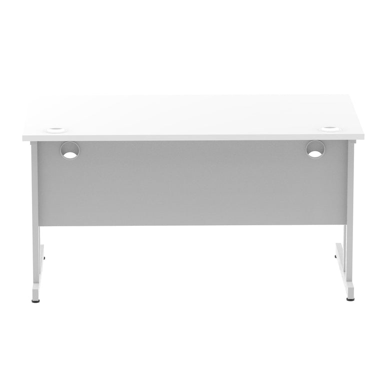 Impulse 1400mm Straight Desk Cantilever Leg - Rectangular MFC Table, Self-Assembly, 5-Year Guarantee, Silver/White/Black Frame, 1400x800 Top Size