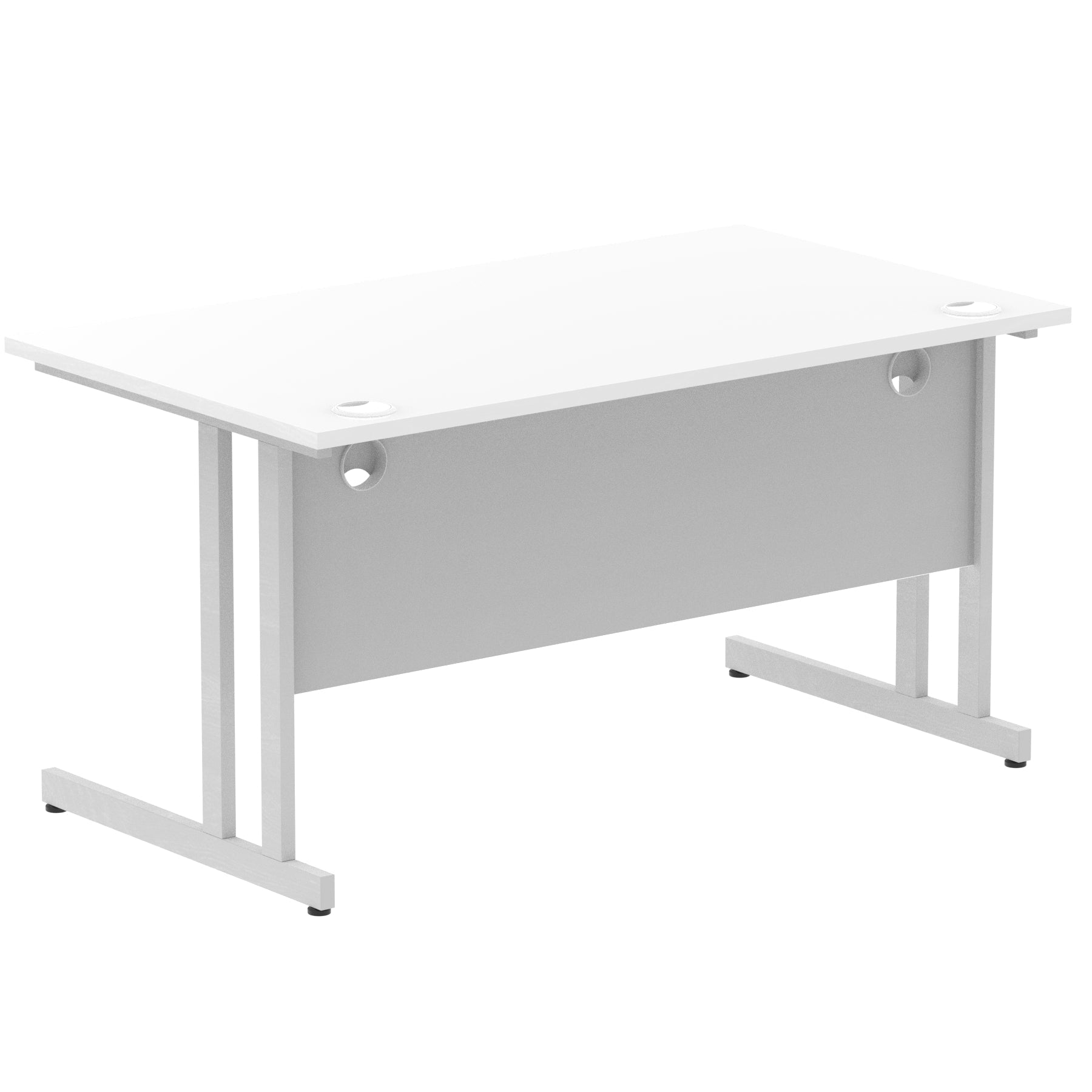 Impulse 1400mm Straight Desk Cantilever Leg - Rectangular MFC Table, Self-Assembly, 5-Year Guarantee, Silver/White/Black Frame, 1400x800 Top Size